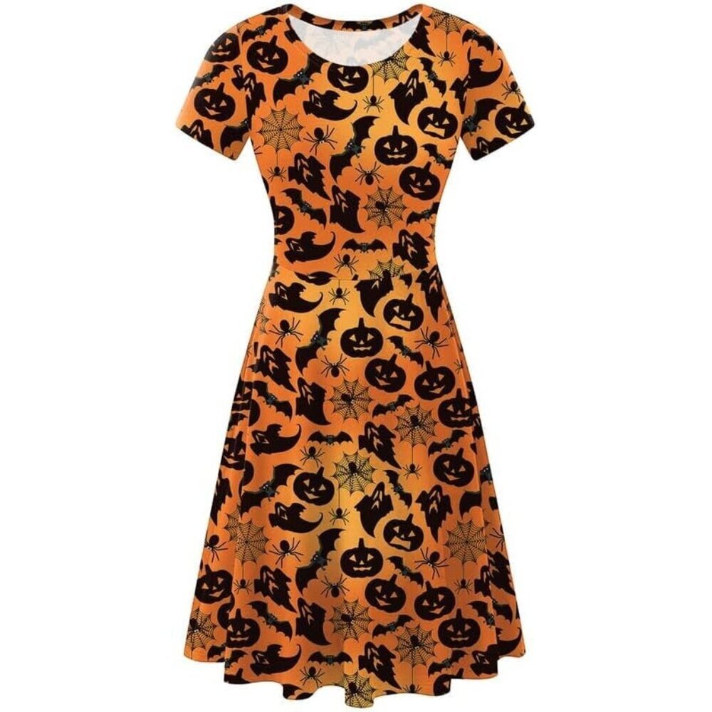 Women's Halloween Dress for Women Short Sleeves Printed Vintage Style Spider